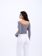 42241 TRİKO KAYIK YAKA CROP-GRİ resmi